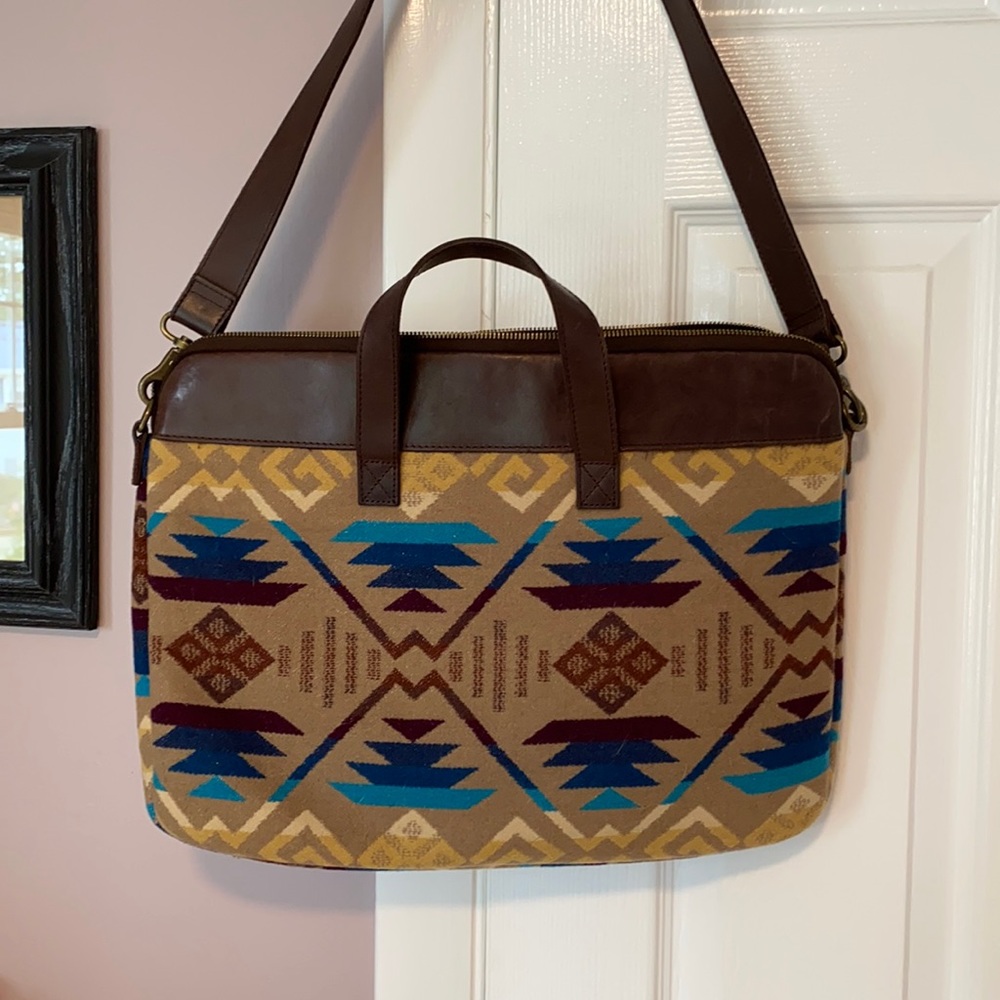 Beautiful EUC fabric and leather laptop bag